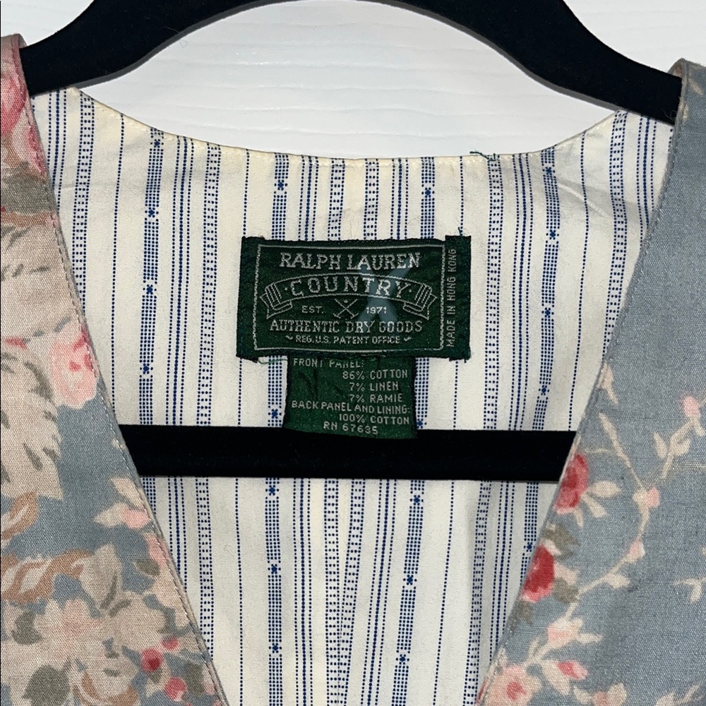 Ralph Lauren Blue Floral Cotton Vest with Pink Blooms - Picture 2 of 5